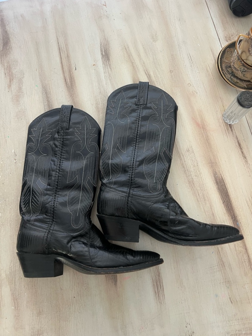 Vintage Dan Post Teju Lizard Cowboy Boots Black Women's 7.5 M - Picture 5 of 11